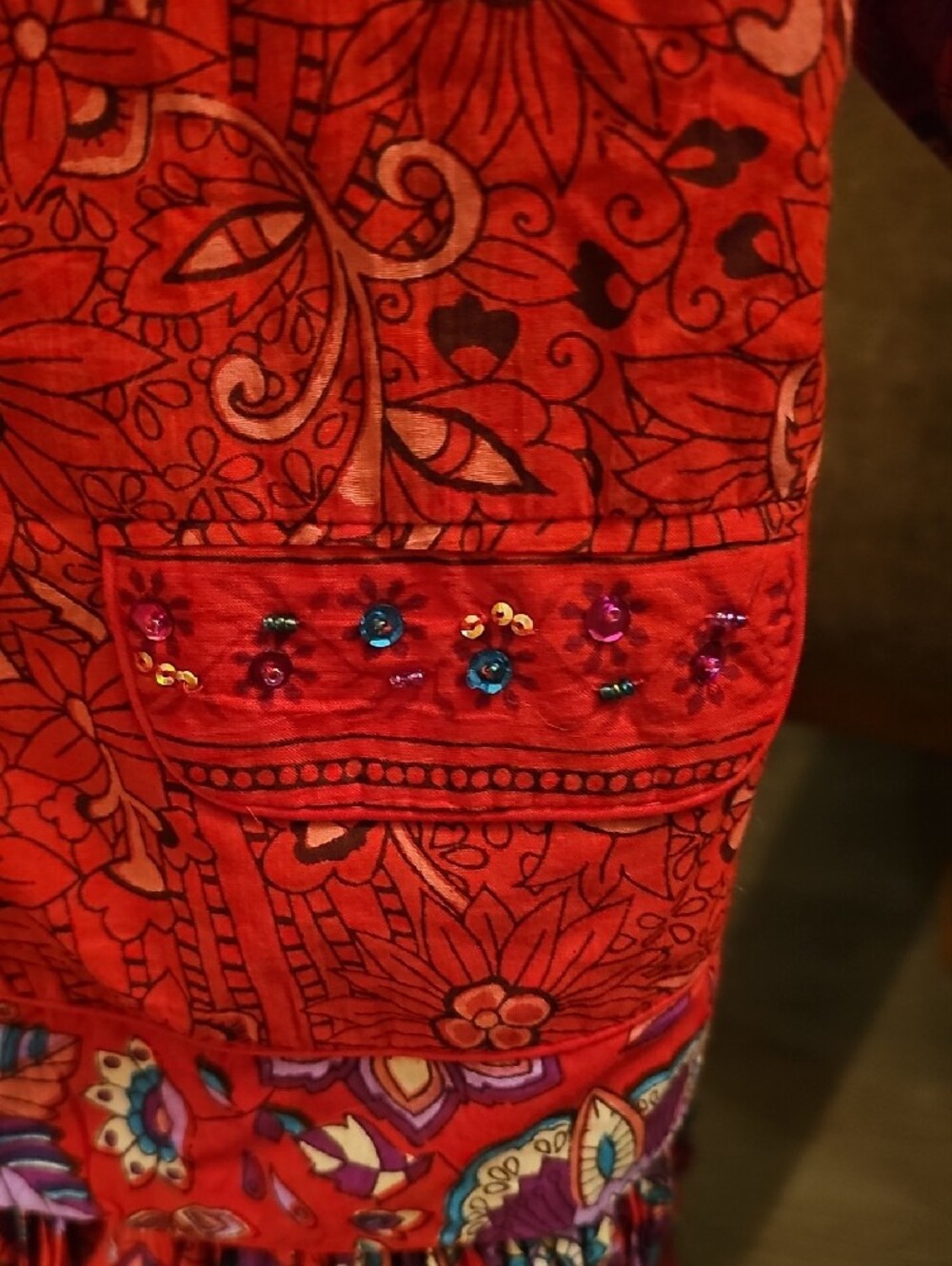 Red Floral Smocked Maxi Skirt - Women Skirt Set - Picture 7 of 11